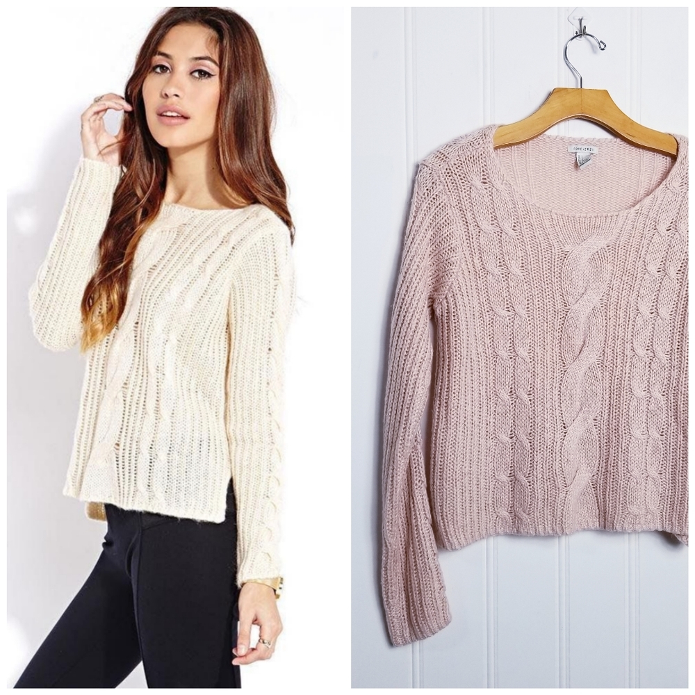 Forever 21 Women's Sweater Blush Pink Cable Knit